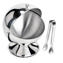 EATAKWARD Sugar Bowl with Roll Top Stainless Steel Spherical Candies Bowl with 4.3 Inch Sugar Tong Stainless Sugar Clip for Kitchen Coffee Bar Bevera