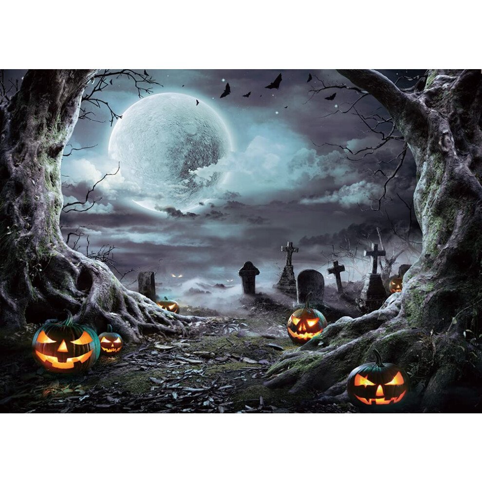 Maqtt 7X5ft Halloween Photography Backdrop Horrible Graveyard Pumpkin Lantern And Full Moon Night Backdrop For Halloween Party Decoration Halloween P 82031305