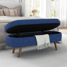 ECLYL Oval Storage Bench 43.5" Linen Fabric Upholstered Entryway Bench with Solid Wood Legs Ottoman Bench Indoor Bench for Living Room/Bedroom/End of
