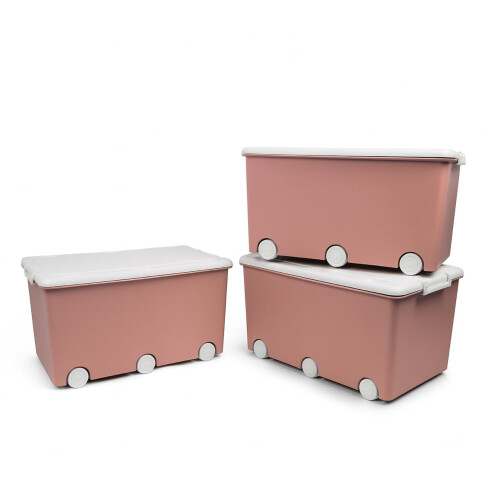 Thermobaby - PLAYBOX - MAXI 42 L - Set of 3 Storage Boxes - Plastic Storage Box with Lid - Locking Clips - Handle - Stackable - Pink