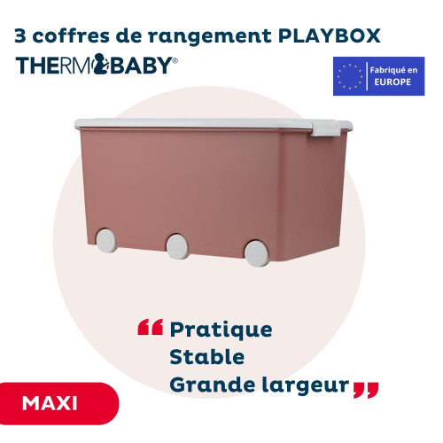 Thermobaby - PLAYBOX - MAXI 42 L - Set of 3 Storage Boxes - Plastic Storage Box with Lid - Locking Clips - Handle - Stackable - Pink 1