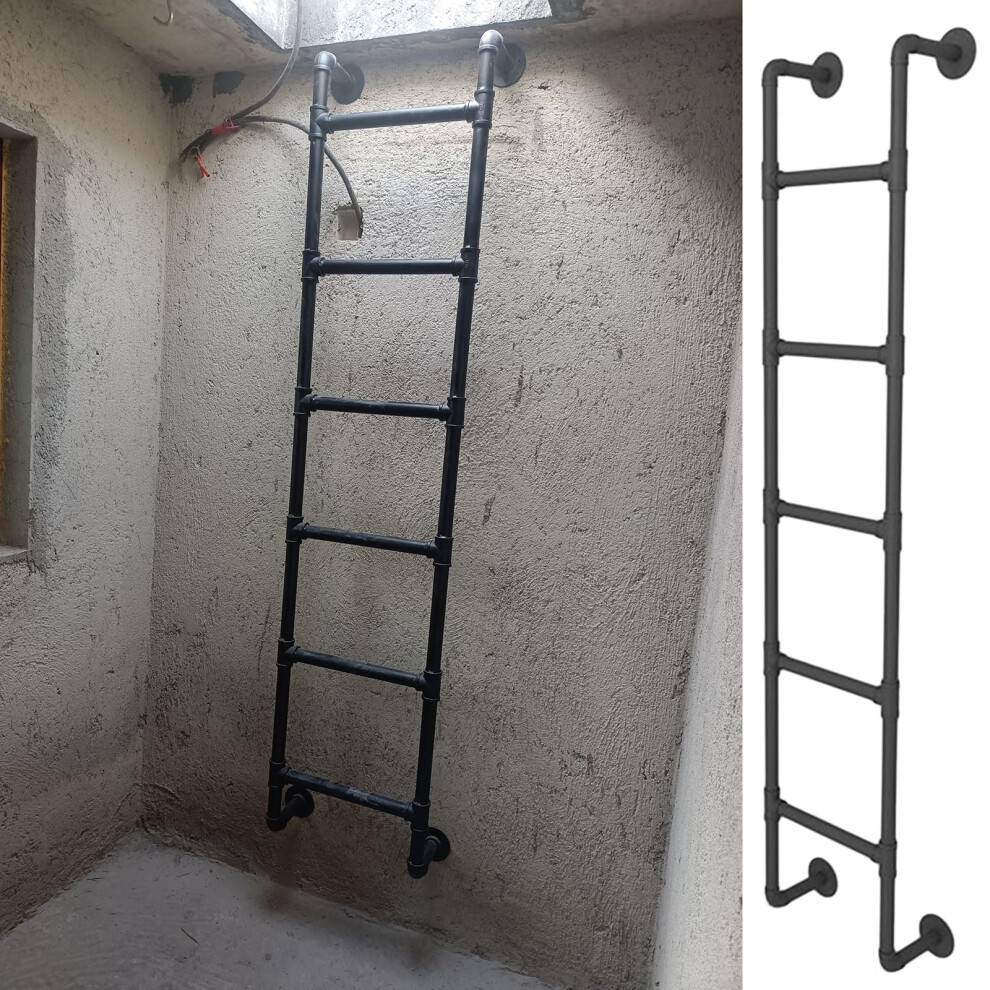 Wall Mounted Wrought Iron Ladder Black 105Cm, Spacesaving Loft Bed And Basement Escape Access 9164114674654