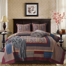 UQACHG Cotton Quilted Bedspread King Size 3 Piece Dark Brown Vintage Style Reversible Patchwork Quilt Blanket Bed Sheet Vintage Red Printed Bedding S
