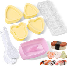 TAORISH Onigiri Mold, 8 Pcs Rice Mold Musubi Maker Kit, Triangle, Heart, Bear, Gunkan Sushi Molds, Plastic, Pink