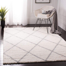 Safavieh Shaggy Indoor Woven Rectangle Area Rug, Parma Shag Collection, PMA515, in Cream/Grey, 91 x 152 cm for Living Room, Bedroom or Any Indoor Spa