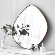 BIKARSOUL Asymmetrical Wall Mirror Matel Brass Framed Wall Mirror for Living Room Bedroom Bathroom Entryway Wall Decor 31.5"*32" BKS-JIN443-JIN80