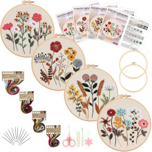 Picoey Embroidery Starters Kits,Cross Stitch Kits, 2 Wooden Embroidery Hoops