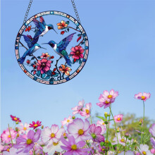 WOHAHA Blue Birds Acrylic Window Hanging Flowers Stained Suncatchers for Window Acrylic Panels Bedroom Garden Kitchen Wall Decoration Gifts for Women