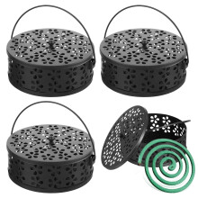 PercyEffie 4 Pack Portable Metal Mosquito Coil Holder with Handle Retro Portable Mosquito Incense Burner for Home and Camping (Black)