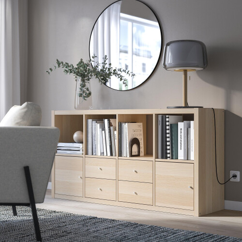 ProTuning KALLAX shelving unit with 4 inserts, 147x77 cm, white stained oak effect 1