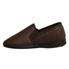 (13 UK, Brown) Zedzzz Mens Ivor Grain Upper Twin Gusset Slippers