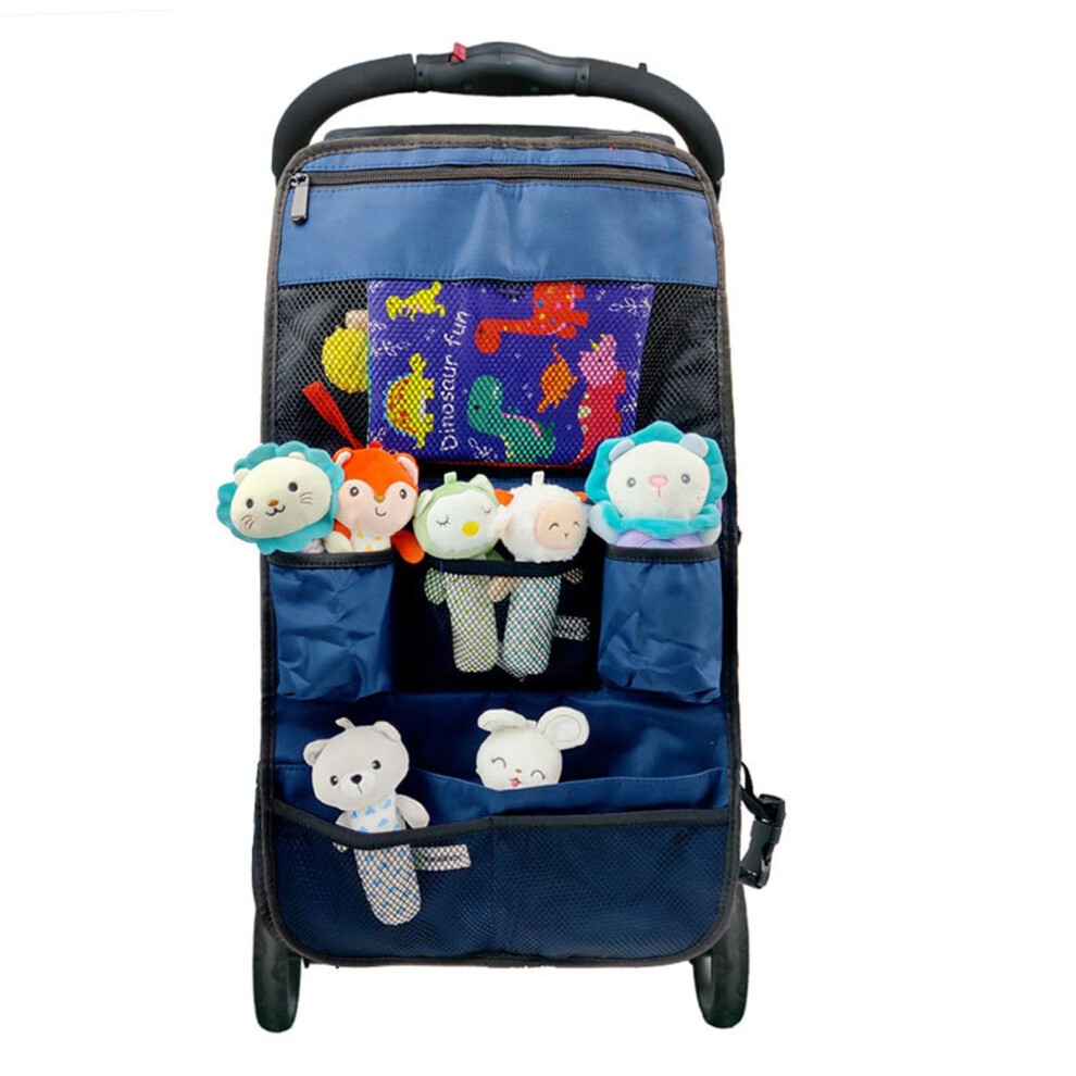 Strollers Hanging Bag Large Capacity Pram Bag With Diaper Storage Multi Compartment Pushchair Organizer Blue