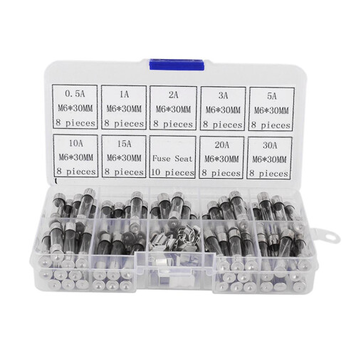 72pcs 6*30mm Glass Tube Fuses Car Electrical Assorted Kit 250V