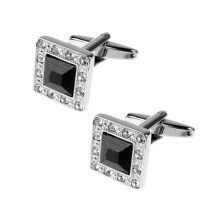 Crystal Stainless Steel Cuff Links Square Cufflinks - Silver