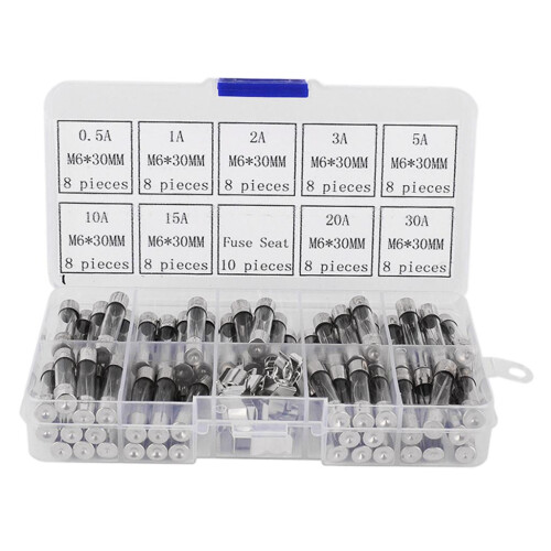 72pcs 6*30mm Glass Tube Fuses Car Electrical Assorted Kit 250V 2