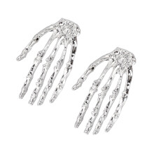 Pair Silver Punk Gothic Big Skeleton Hand Stud Earring