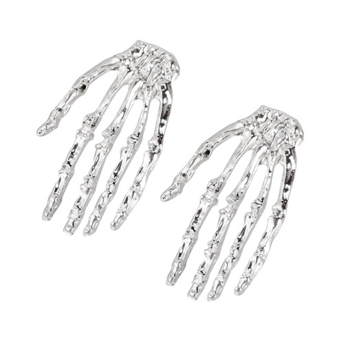 Pair Silver Punk Gothic Big Skeleton Hand Stud Earring