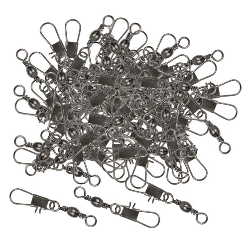 100pcs Mixed Size Barrel Swivel With Safety Snap Connector Solid Metal 2