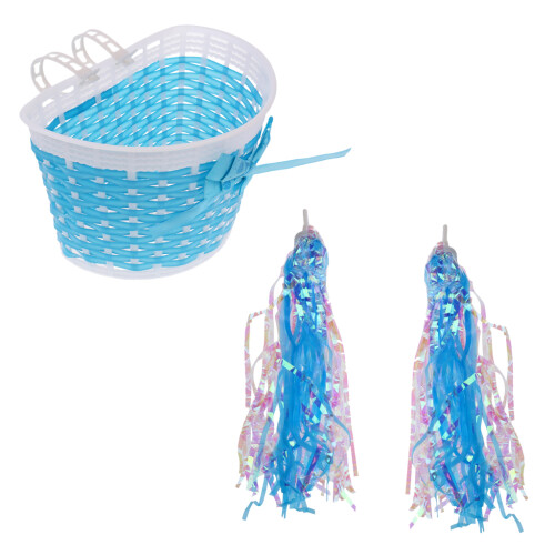 Bike Handlebar Sparkle Streamer Tassels + Front Basket Pouch Detachabl