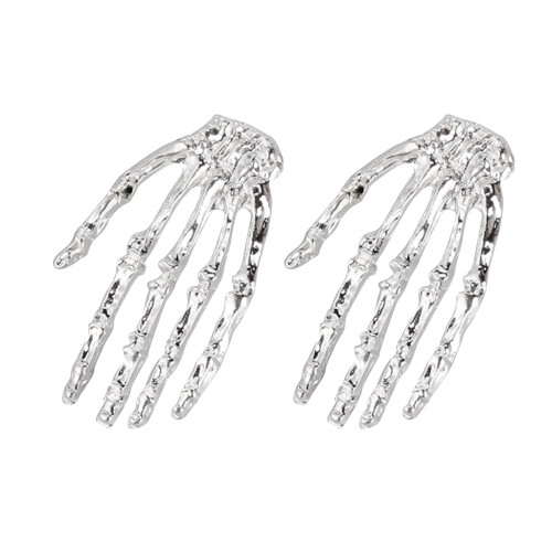 Pair Silver Punk Gothic Big Skeleton Hand Stud Earring 2