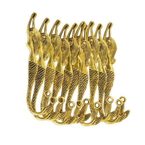 3x10 Pieces Vintage Gold Beading Mermaid Bookmarks with Loop for DIY M