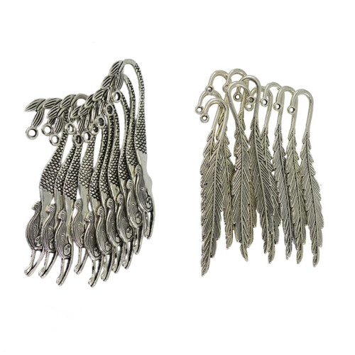 20Pcs Tibetan Silver Beading Mermaid Feather Bookmarks With Loop DIY M