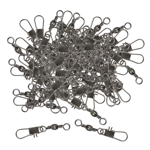 100pcs Mixed Size Barrel Swivel With Safety Snap Connector Solid Metal 1