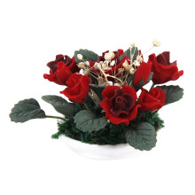 1/12 Dollhouse Miniature Clay Plant Rose Gypsophila Flower In Ceramic