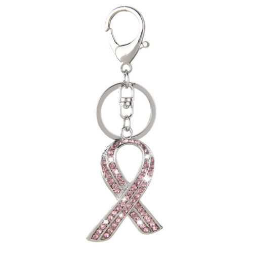 Pink Ribbon Crystal Charm Pendant Key Ring Key Chain
