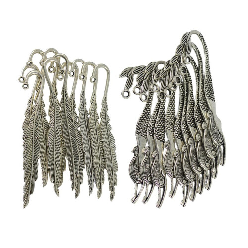20Pcs Tibetan Silver Beading Mermaid Feather Bookmarks With Loop DIY M 2