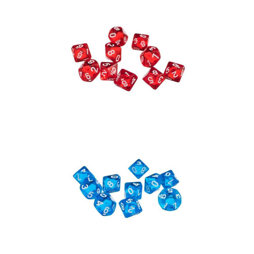 20 Pieces D10 Polyhedral Dice for Dungeons and Dragons Games Red+Blue 2