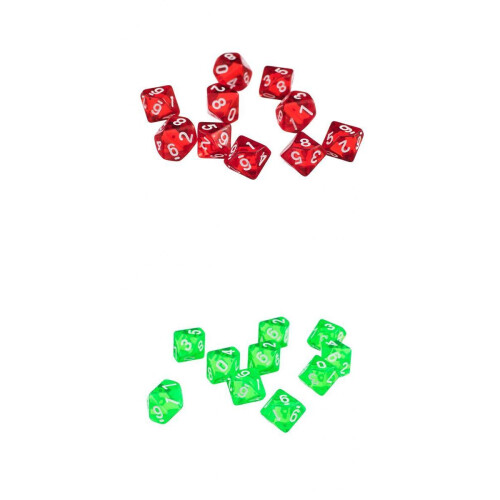 20 Pieces D10 Polyhedral Dice for Dungeons and Dragons Green+Red 2