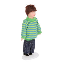 Dollhouse Miniature Porcelain Dolls Brown Hair Little Boy in Green Sw