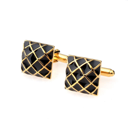 Mens Shirt Square Grid Cufflinks Wedding Party Gift Cufflinks Gold Bla