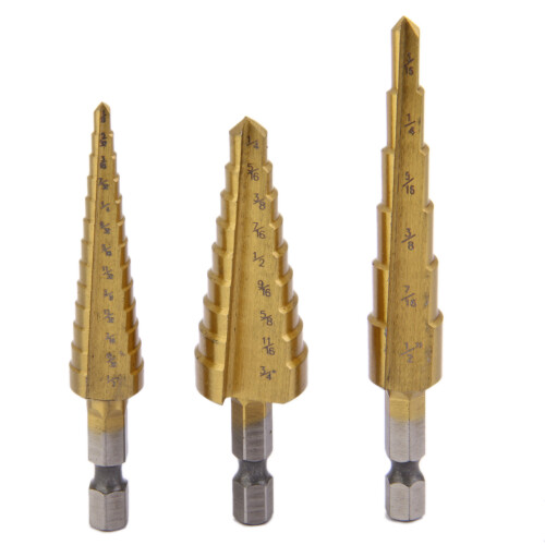 3Pcs Steel Titanium Coated Step Drill Bit Quick-change 1/4" Hex Shank
