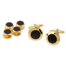 Men Gold Black Tuxedo Cufflinks Formal Dress Shirt Cuff Links Collar B