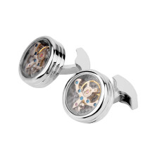 1 Pair Mens Shirt Vintage Cufflinks Round Watch Movement Cuff Links Si