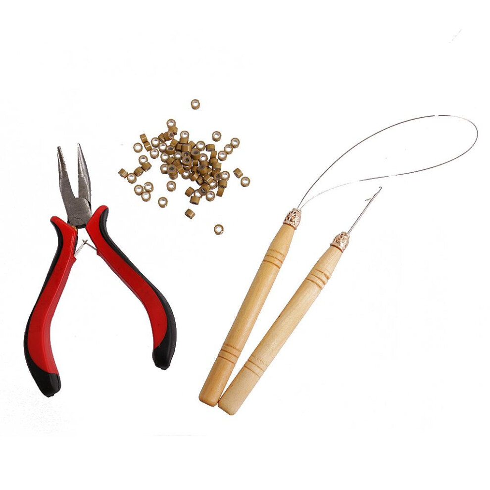 Unisex Hair Extension Pliers & Pulling Hook Needle Micro Rings Beads Loop Too