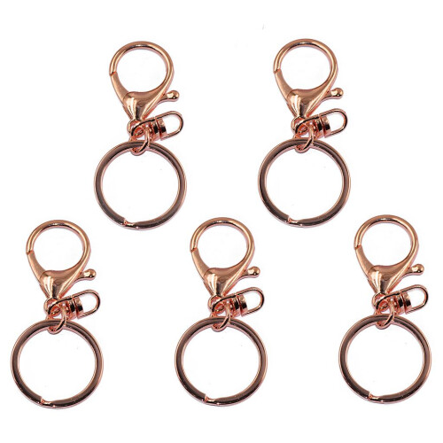 5Pcs 65mm Rose Gold Lobster Clasp Trigger Clip Key Ring Charms w/ Spli 2