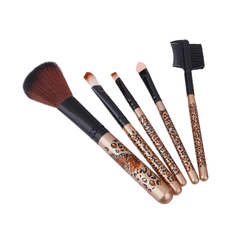 5pcs Leopard Pattern Cosmetic Makeup Brush Foundation Comb Brushes