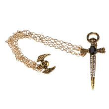 Antique Gold Crystal Cross Brooch Chain Mens Wedding Party Collar Pins