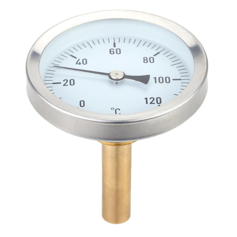 63mm Horizontal Dial Thermometer Aluminum Temperature Gauge 0-120C