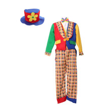 Clown Costume Comedy Grids Adult Tops Coat Pant Hat Set Fancy Dress