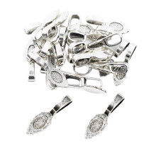 30 Pieces Antique Silver Oval Glue on Bails Setting For Necklaces Pend