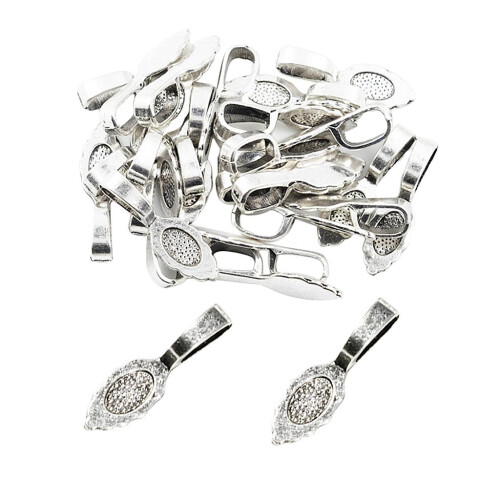 30 Pieces Antique Silver Oval Glue on Bails Setting For Necklaces Pend