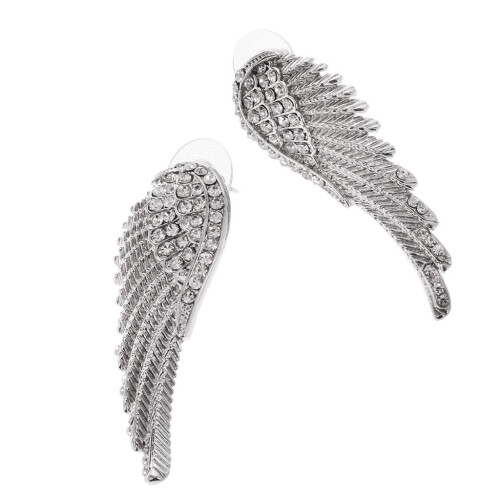 Crystal Rhinesotne Large Angel Wing Drop Dangle Earrings Ear Studs Sil 2