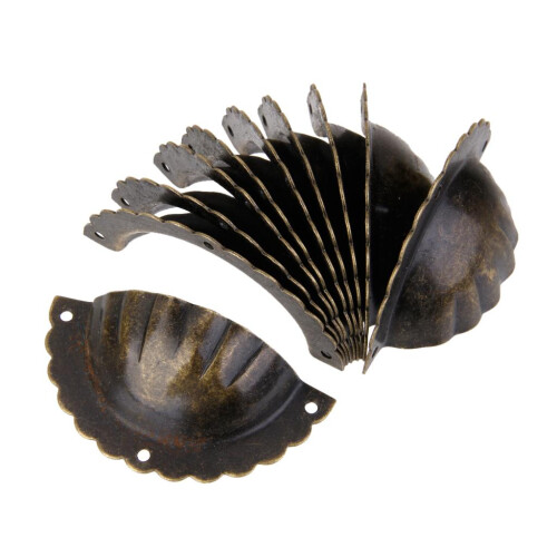 10xAntique Cupboard Cabinet Knob Drawer Furniture Wave Shell Pull Hand 1