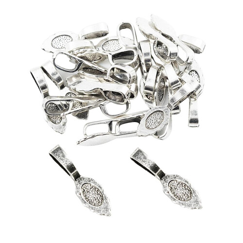 30 Pieces Antique Silver Oval Glue on Bails Setting For Necklaces Pend 2