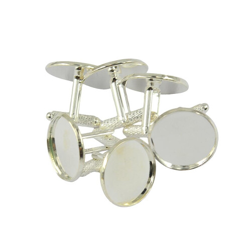 6 Pieces Round Cuff Links Settings Base for DIY Cabochon Jewelry Silve