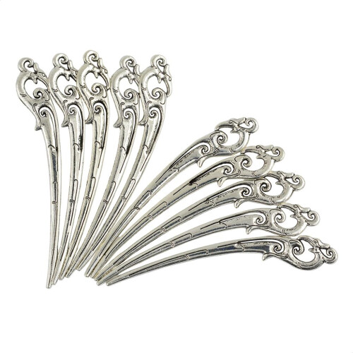 10Pieces Phoenix Pattern Antique Silver Metal Carved Hook Bookmarks Ha